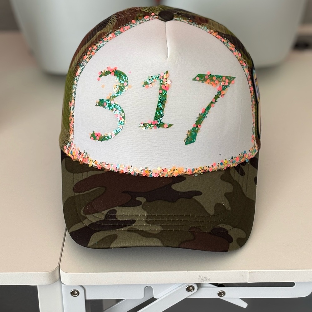 #SOLD#. Camouflage and White Cap with embellishments
